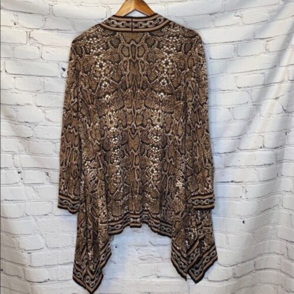 Ruby Rd. Women's Wild Mix Snake Jacquard Sharkbite Cardigan, Sable Multi Sz L - Picture 6 of 7